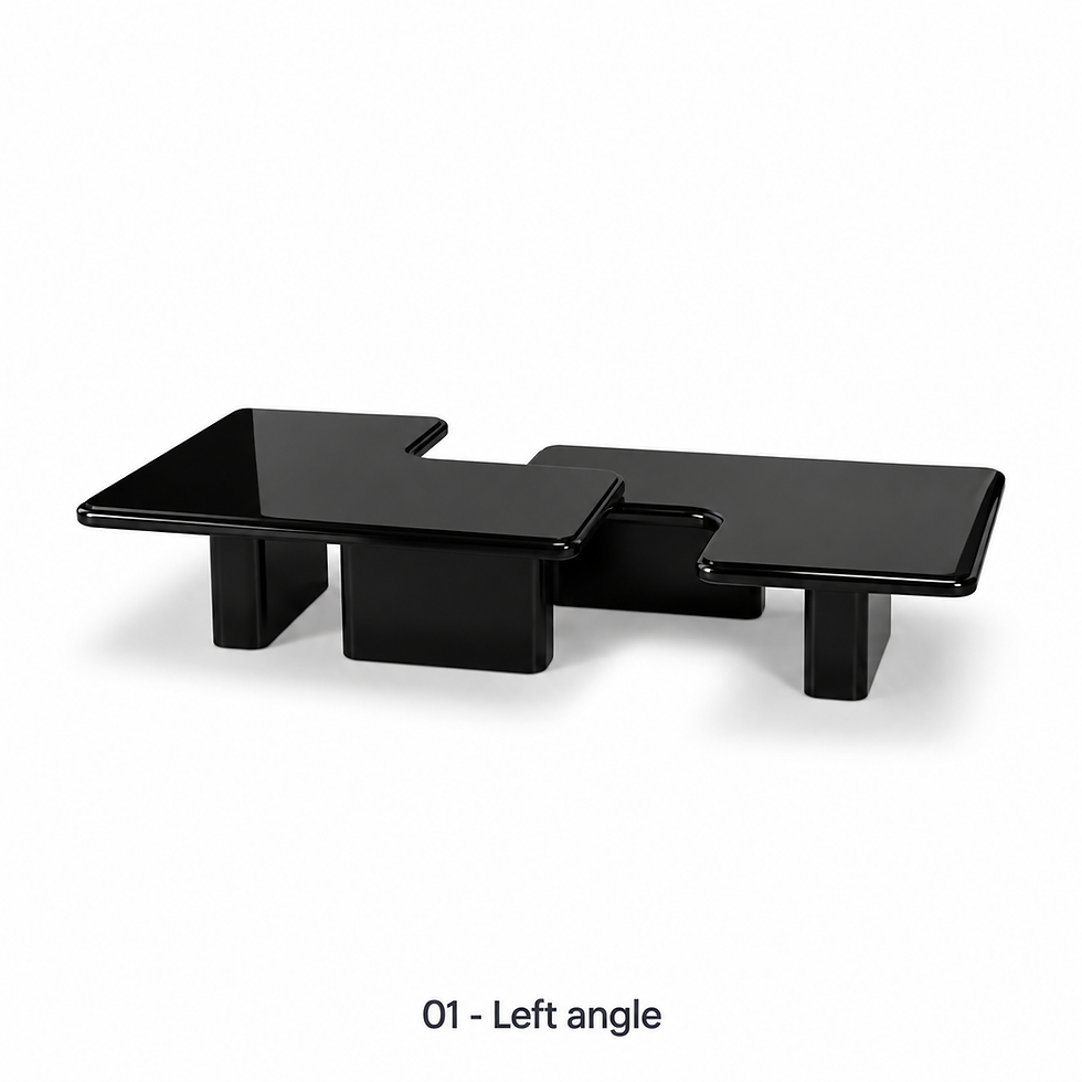 Laccio geometric coffee-table set by ēclec, left three-quarter view