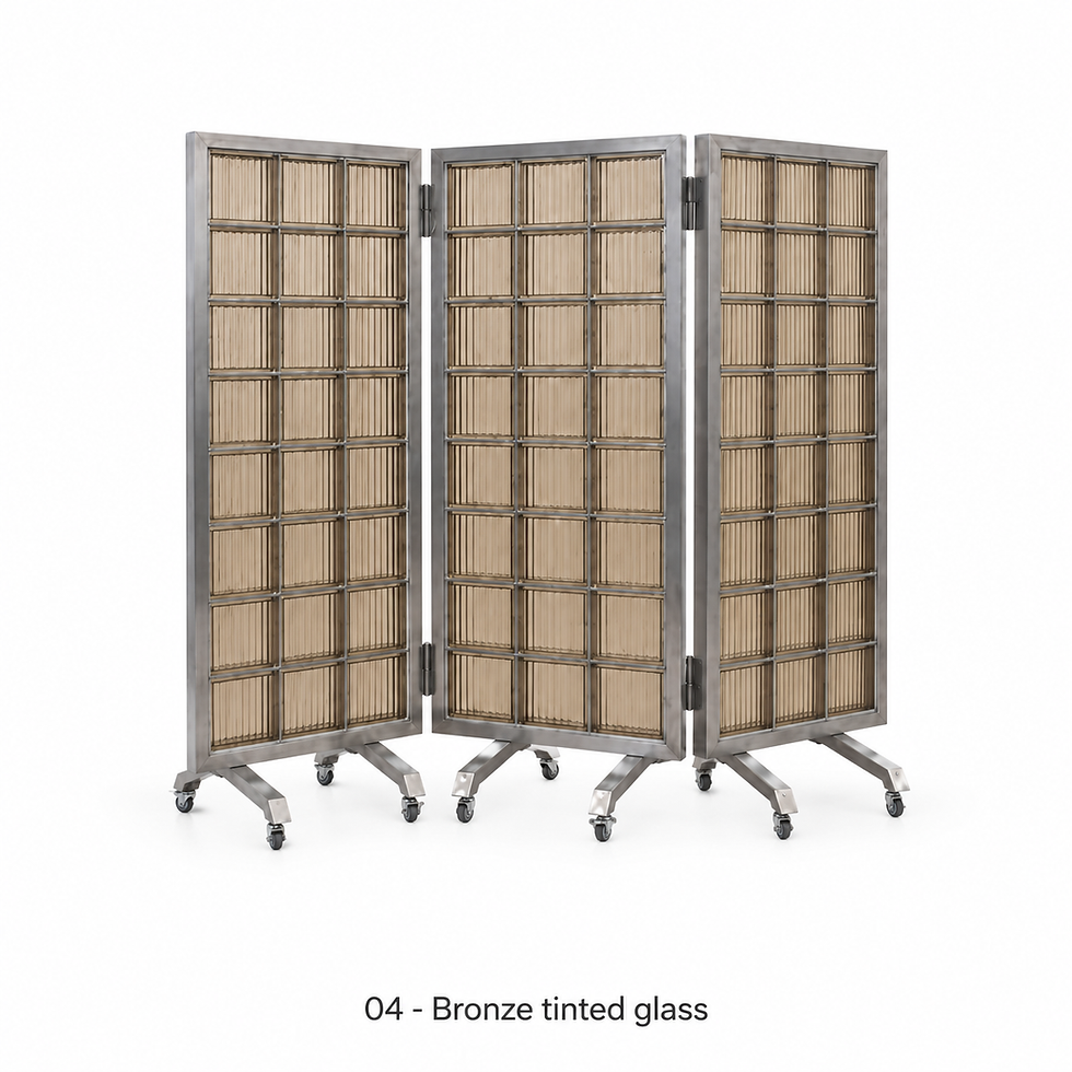 Thumbnail: Valeria folding divider with textured-glass panels by ēclec, bronze tinted glass