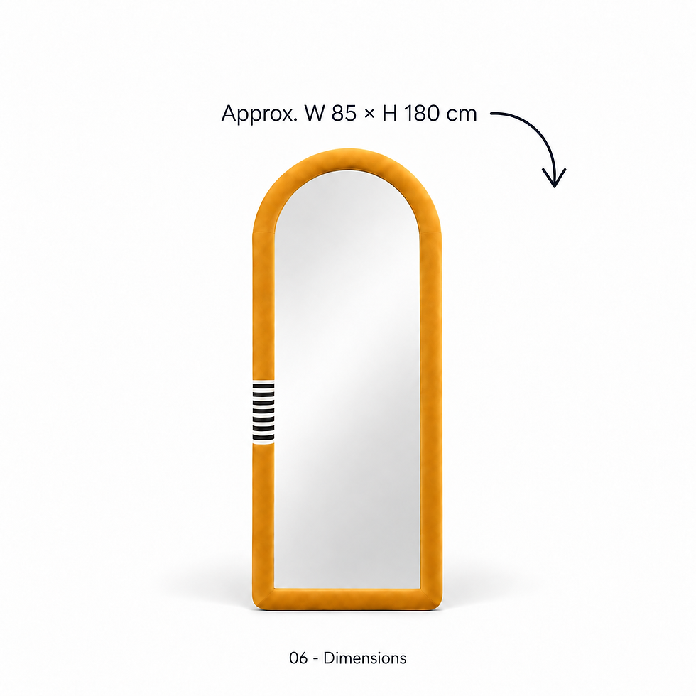 Thumbnail: Leila.B arched mirror with a padded frame by ēclec, approximate dimensions