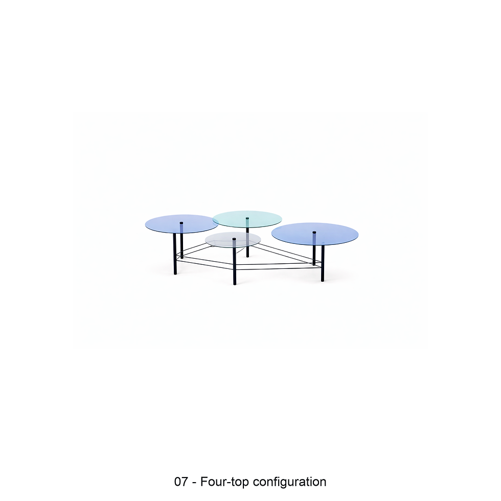 Thumbnail: Candy coffee-table set with staggered glass tops by ēclec, four-top configuration