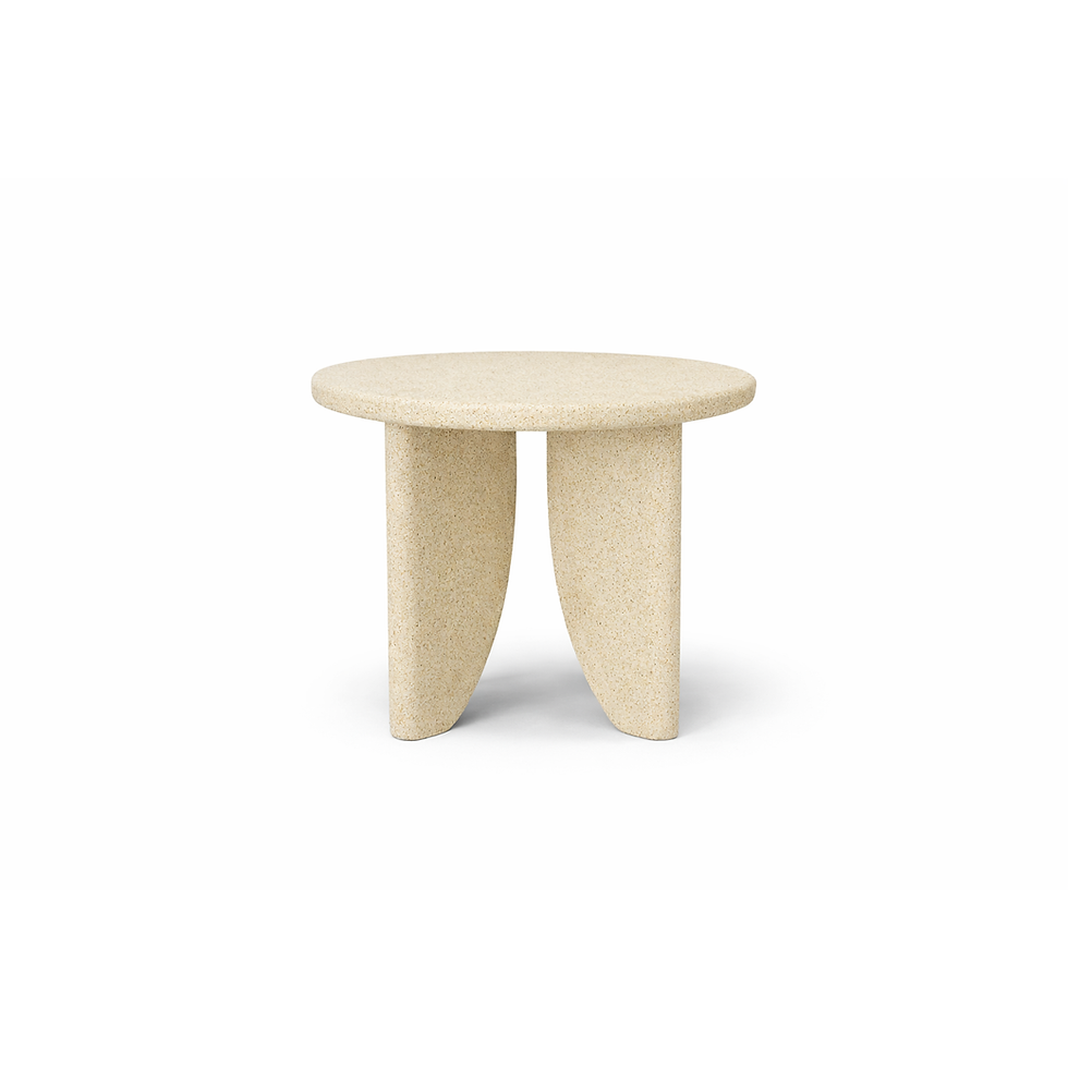 Sand sculptural table with a textured surface by ēclec, three-quarter view