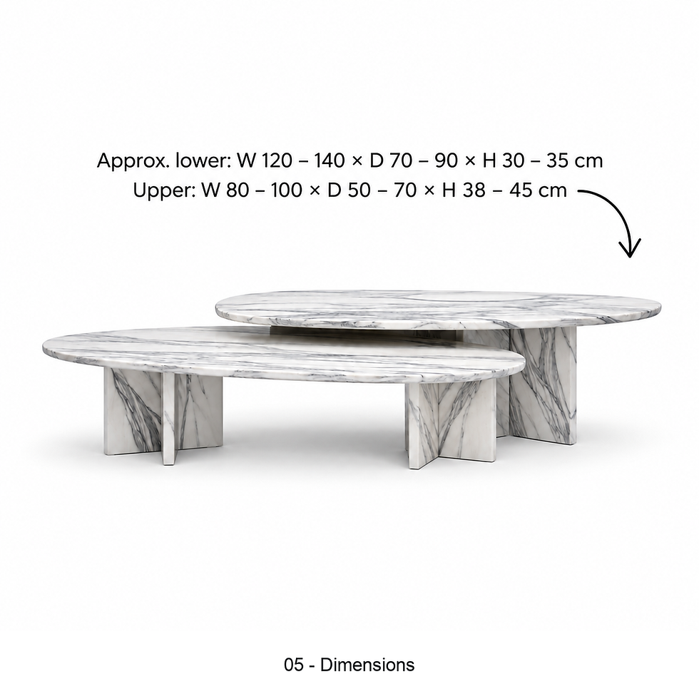 Thumbnail: Besco.A & Besco.B two-height marble coffee-table pair by ēclec, approximate dimensions