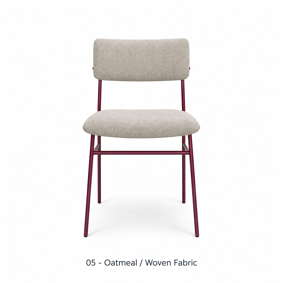 Thumbnail: Roxy dining chair with a sculptural steel frame by ēclec, oatmeal woven upholstery