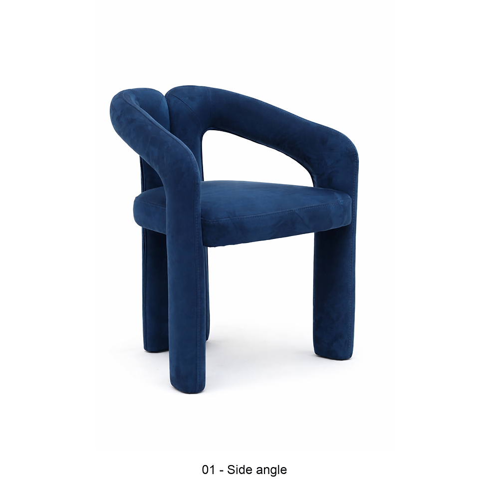 Teri velvet chair with cylindrical upholstered legs by ēclec, side view