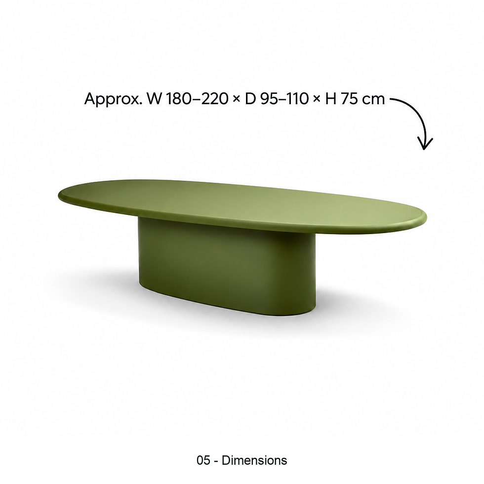 Thumbnail: Ernest organic dining table with a central pedestal by ēclec, approximate dimensions