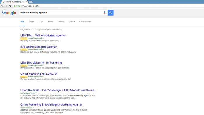 Ad Anzeigen im Google Suchergebnis