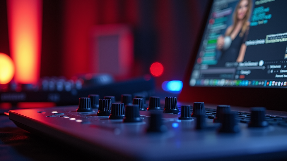 Close-up view of a laptop screen showing a live DJ performance with chat window open