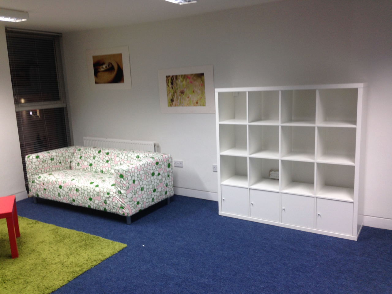 Ikea kallax cube storage and sofa at RSPB offices assembled by www.norwichflatpack.co.uk