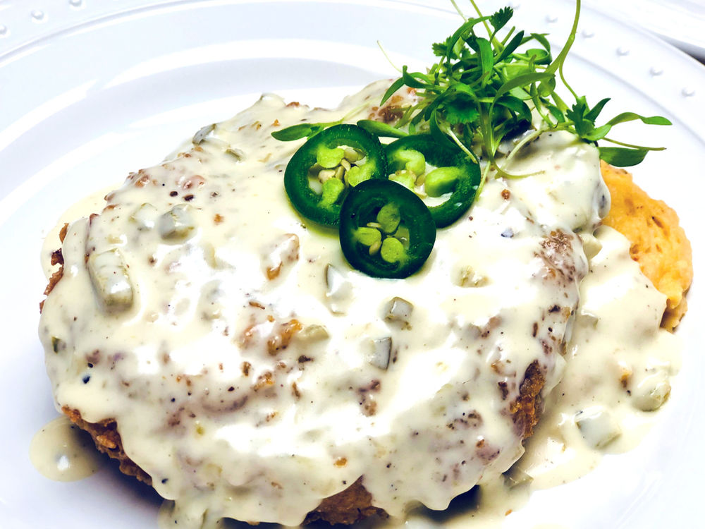 Rice Krispie Crusted Chicken Fried Pork Chops & Jalapeno Cream Gravy