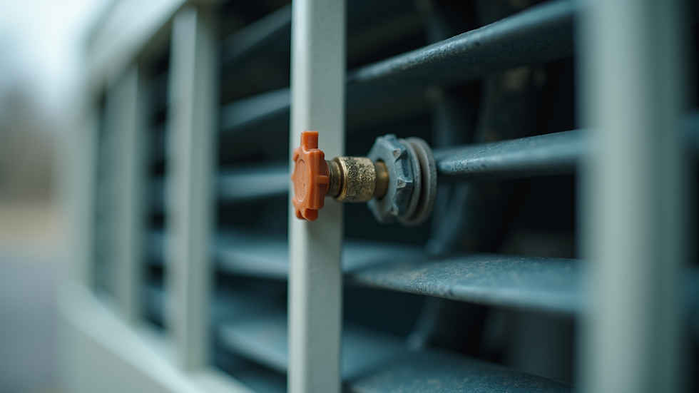 Close-up view of an air conditioner unit showing the refrigerant valve