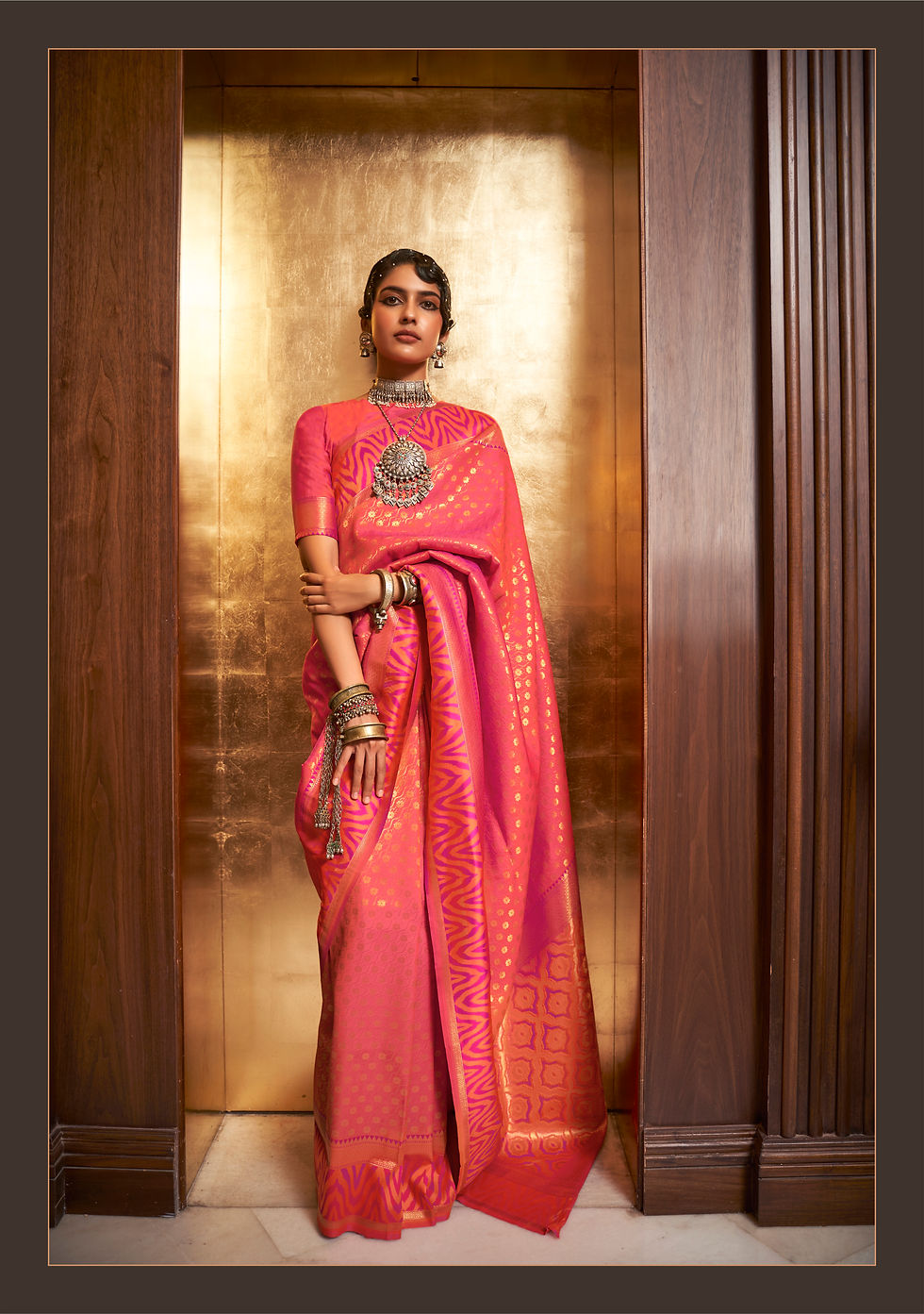Thumbnail: Pink Designer Saree For Women, Bridal Saree, Sarees For Wedding Reception, Banarasi Kashmiri Saree, Silk Sarees, Pethani