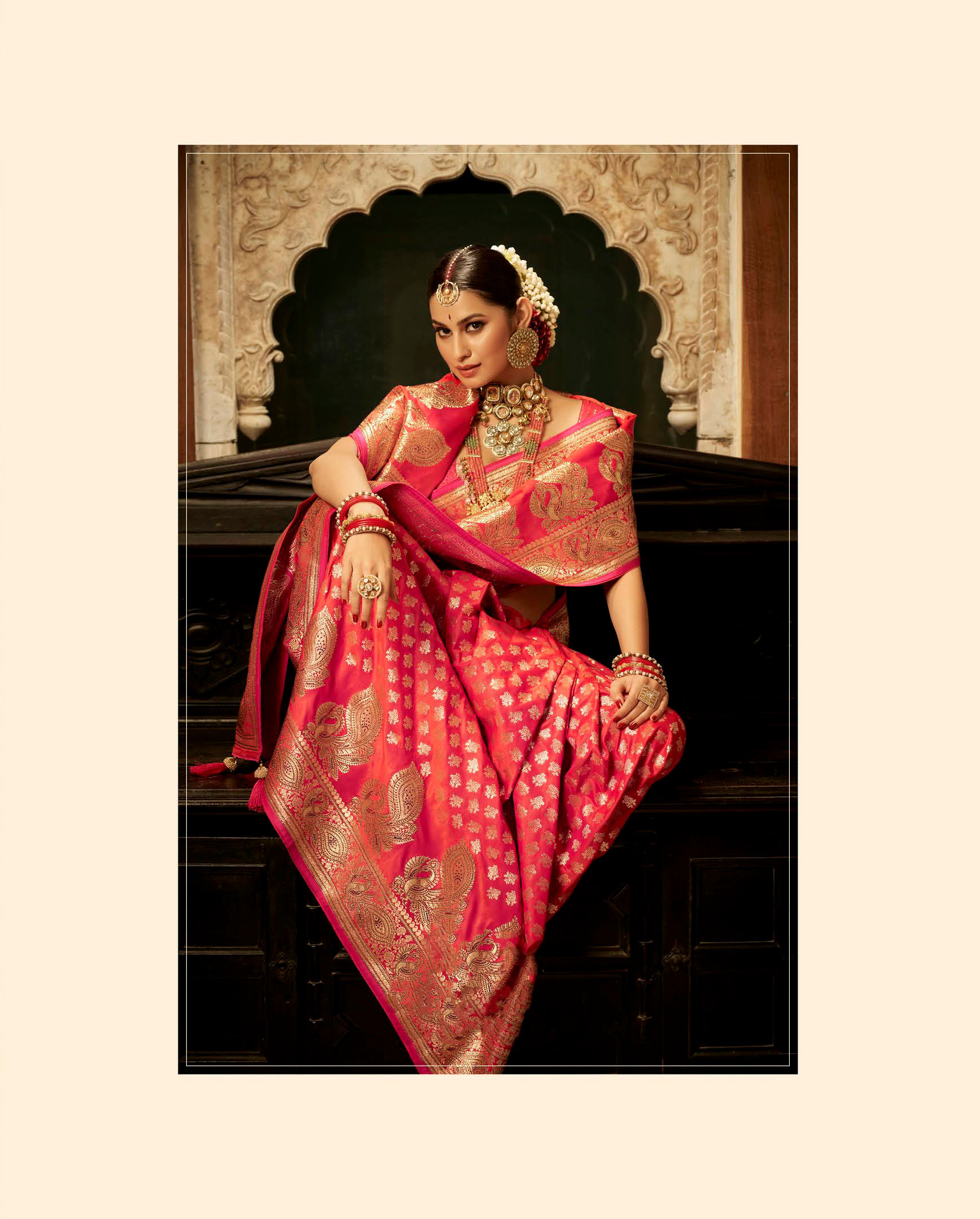 Pure Silk Saree Blouse, Kanjeevaram Sarees, Designer Pethani, Pink, Golden, Kashmiri Saree, Ikkat, Ready To Wear, Red