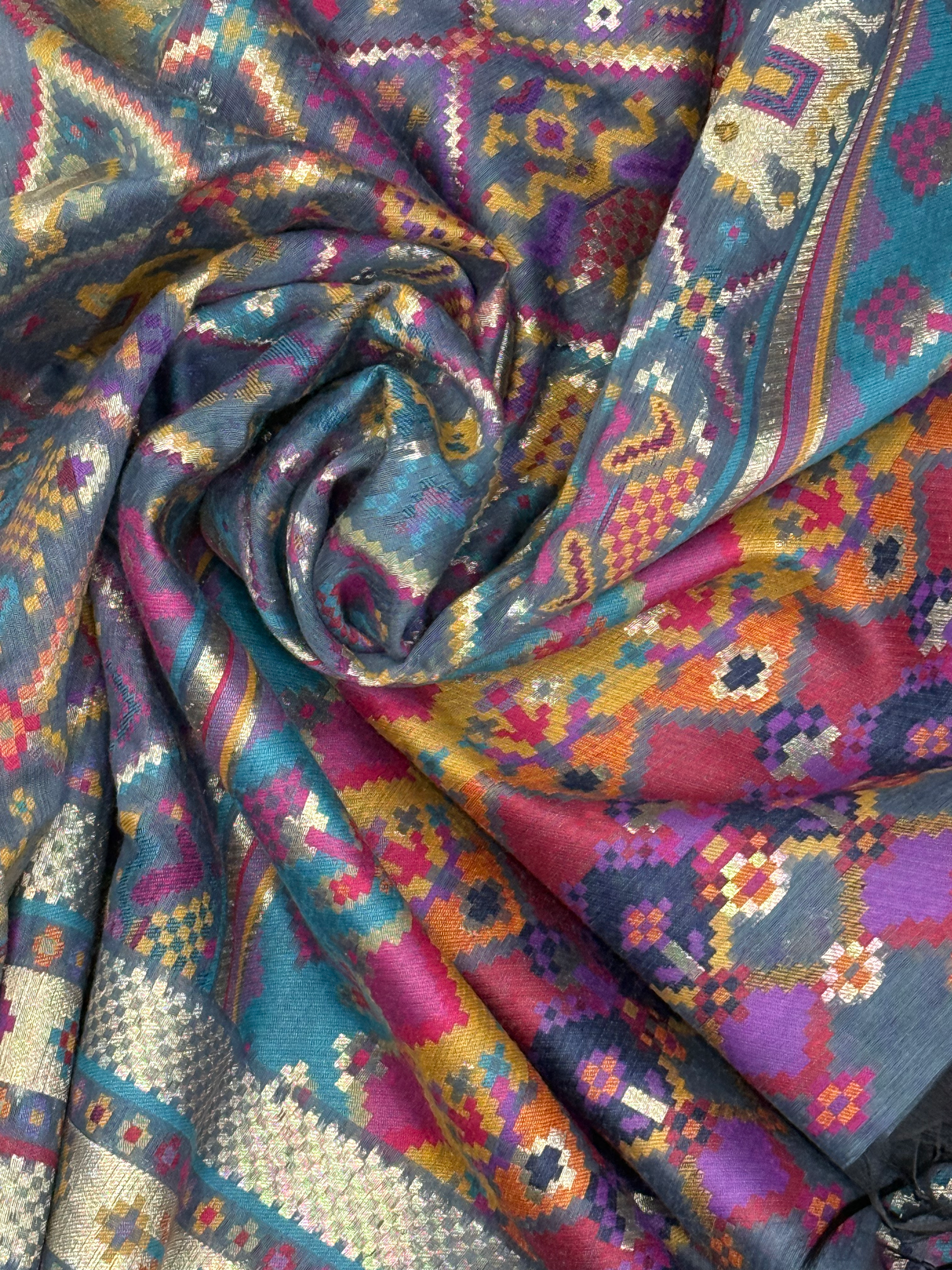 Ash Silver Pashmina Woven Designer Kani Silk Handloom Dupatta\Stall | TST