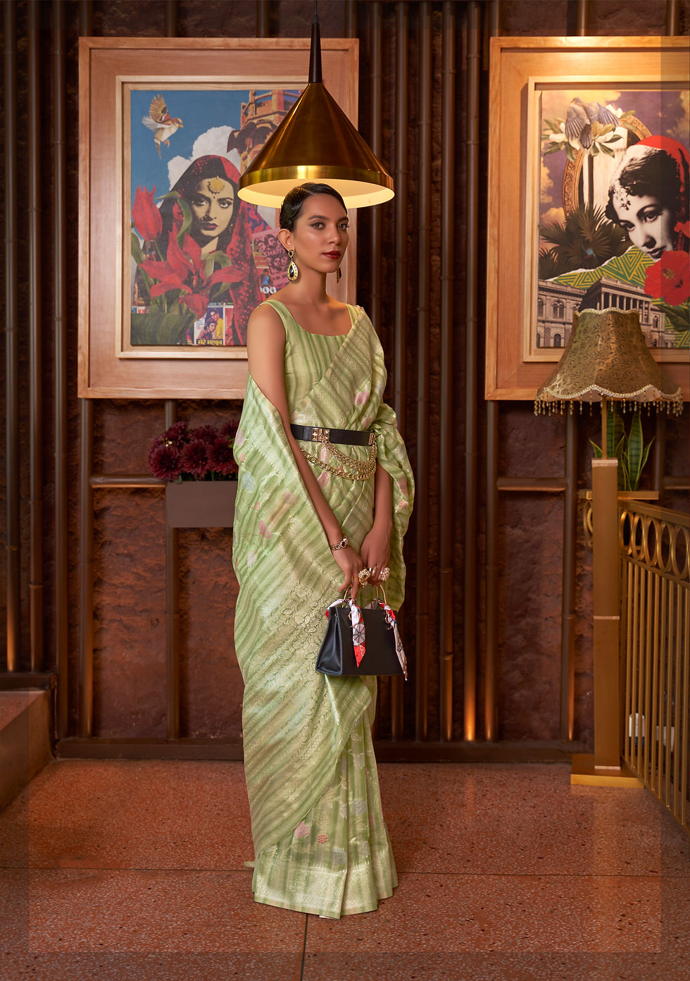 Thumbnail: Green, Floral Latest Linen Saree, Metallic Saree, Saree for Women, Designer Saree Blouse, Ready to wear Saree, Saree in USA