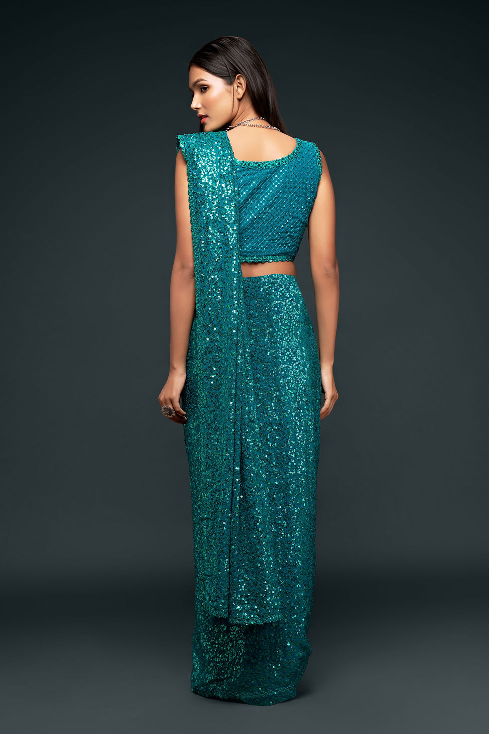 Thumbnail: Sequin Saree, Party Saree, Saree Blouse for Women, Saree for Wedding, Indian Saree, Latest Sarees, Green & Red Saree in US