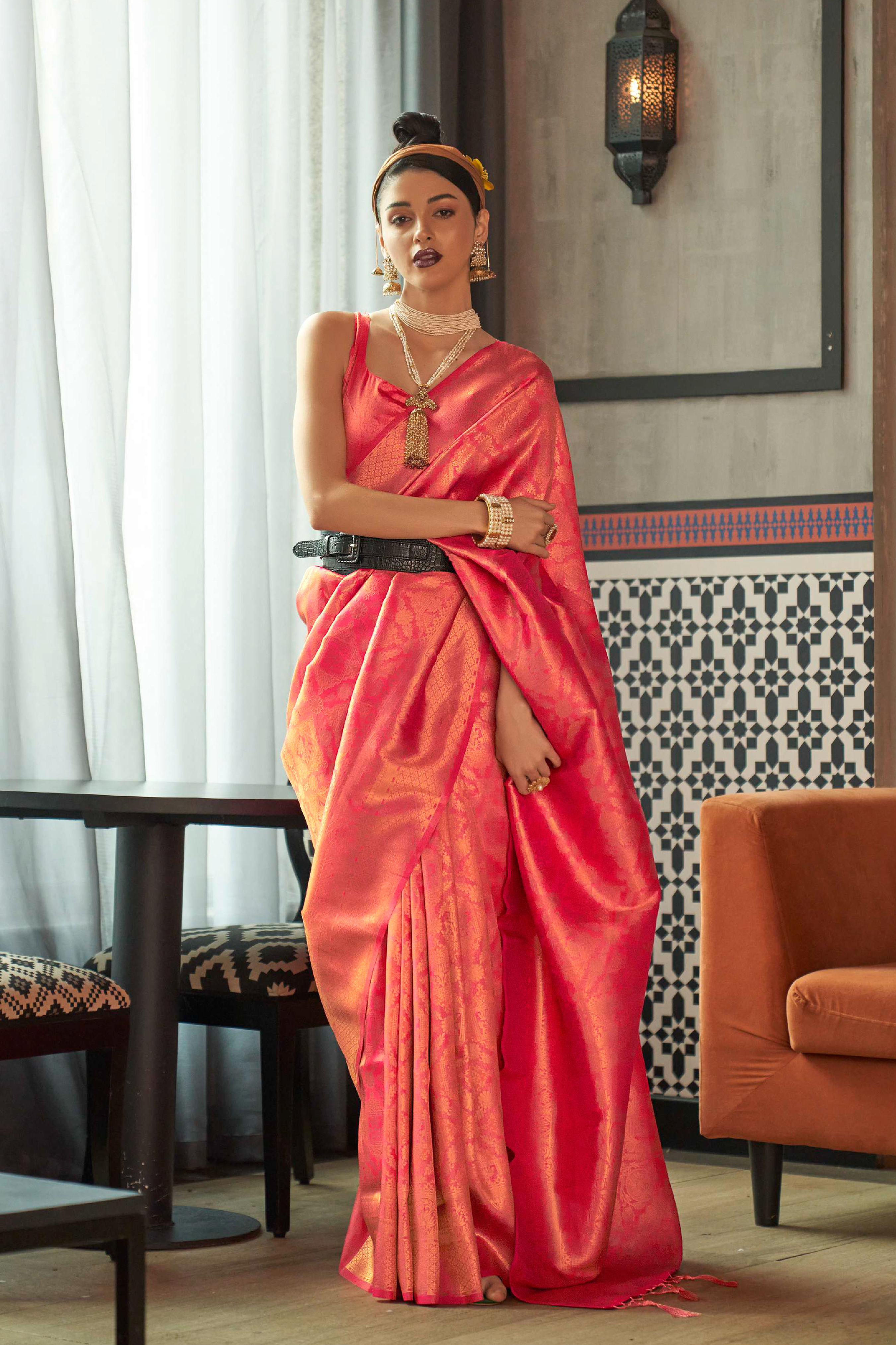 Pink Designer Saree For Women, Bridal Saree, Sarees For Wedding Reception, Banarasi Kashmiri Saree, Silk Sarees, Pethani