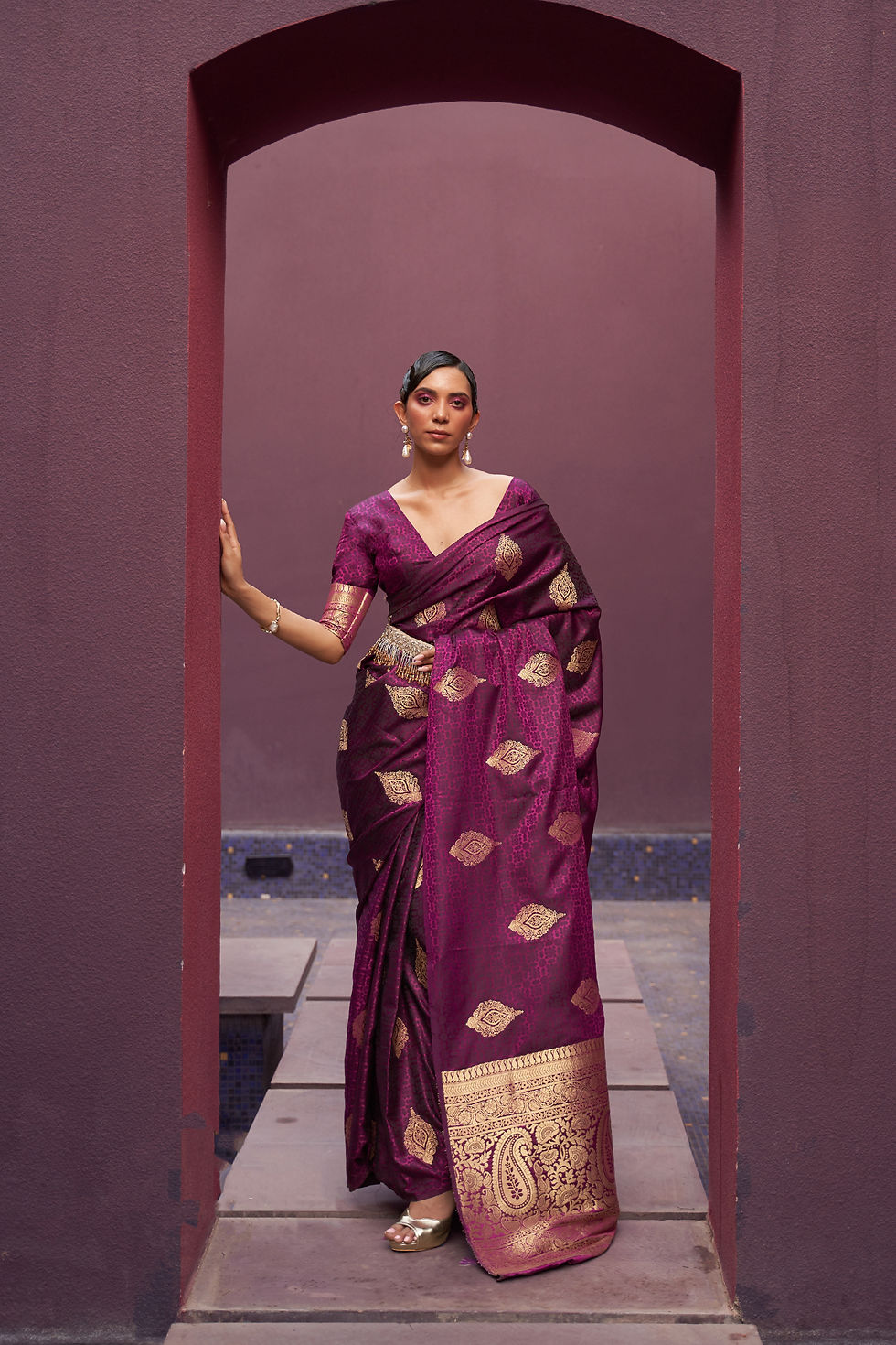 Thumbnail: Pink Designer Saree For Women, Bridal Saree, Sarees For Wedding Reception, Banarasi Kashmiri Saree, Silk Sarees, Pethani