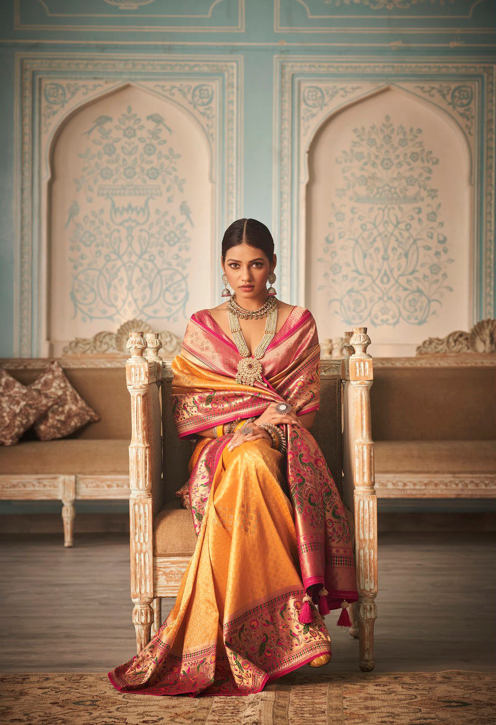 Pure Silk Saree Blouse, Kanjeevaram Sarees, Designer Pethani, Pink, Golden, Kashmiri Saree, Ikkat, Ready To Wear, Red