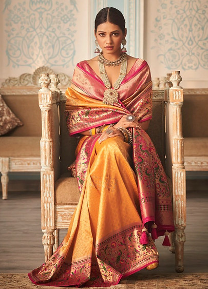 Mango Yellow Paithani Saree Blouse