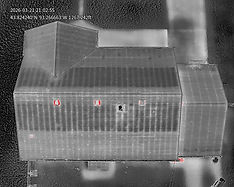 Thermal drone image of a residential roof showing heat loss and insulation issues detected using infrared imaging technology in Minnesota