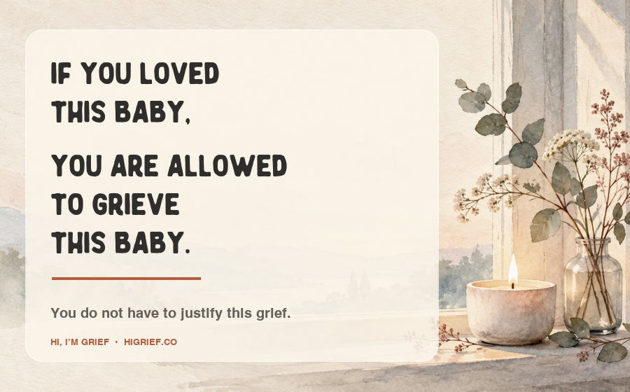 A glowing candle and botanical stems sit against a quiet watercolor landscape. Text reads, “If you loved this baby, you are allowed to grieve this baby.”