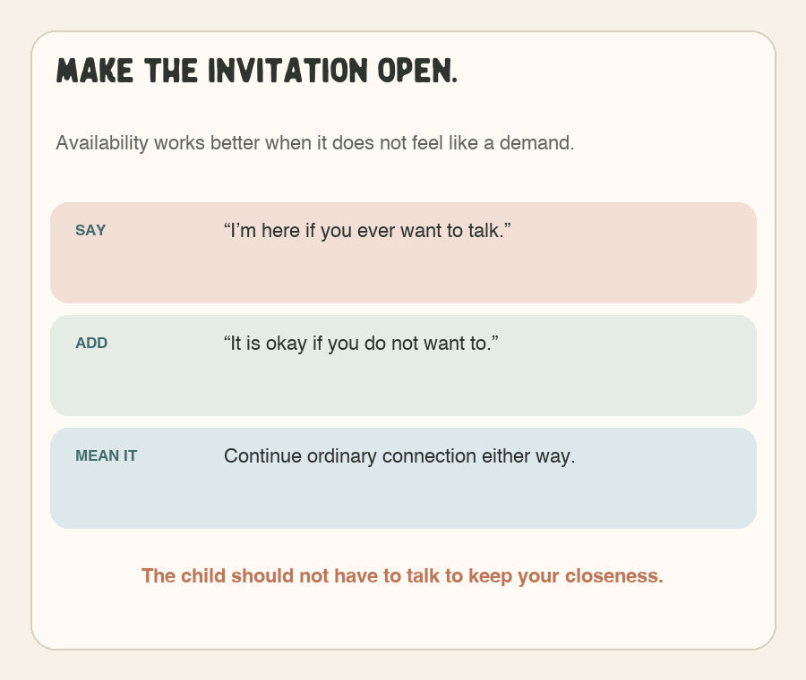 Graphic offering language that keeps grief conversation available without requiring it.