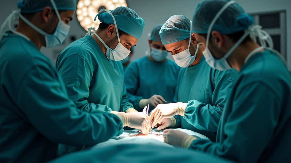 Eye-level view of a surgical team performing an anterior hip replacement