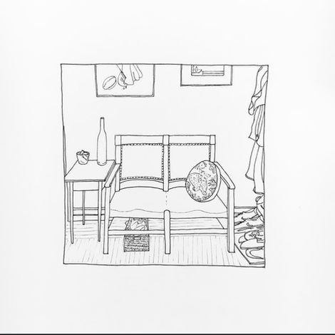 line drawing of entryway bench in Piedmont, CA