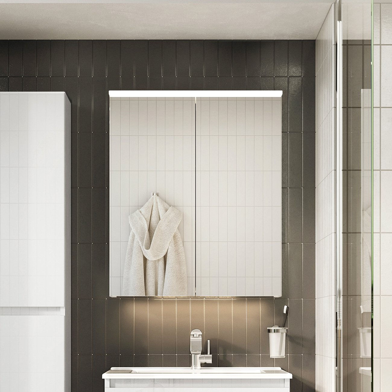 Evineo ineo2 Armoire de toilette avec éclairage de vasque / lavabo et 2 portes