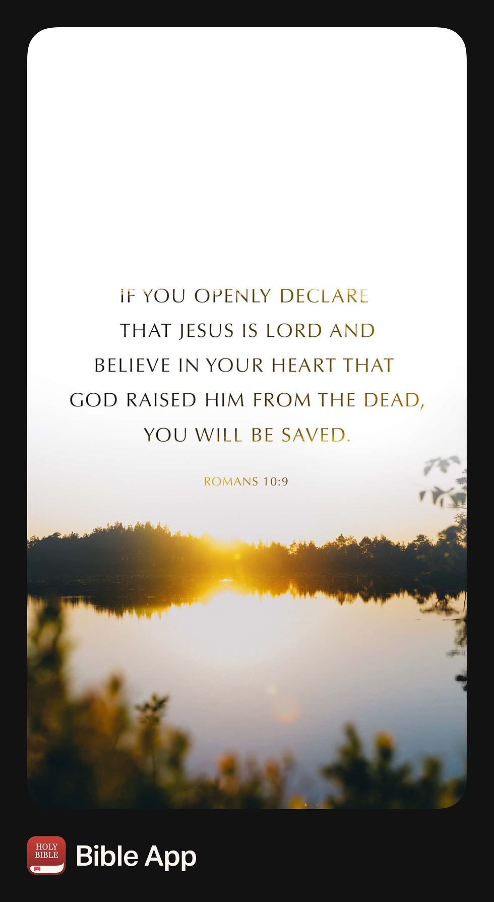 Graphic featuring Romans 10:9, "If you openly declare that Jesus is Lord and believe in your heart that God raised him from the dead, you will be saved."