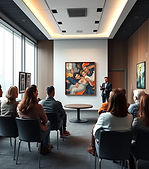 i need a group of ppl, in a conference room listening to a art critique, so one person In