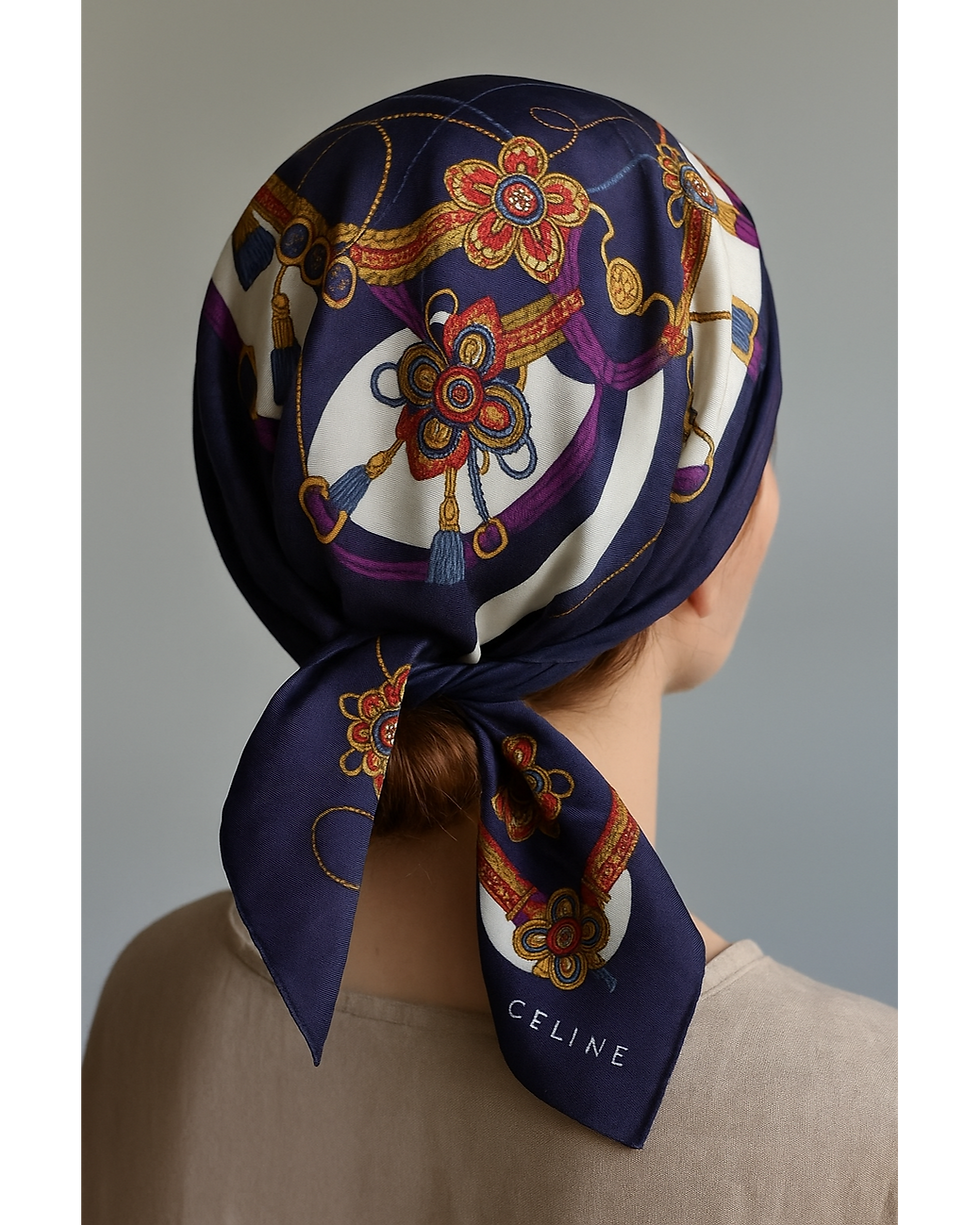 Thumbnail: Vintage Celine Chain & Tassel Scarf – Navy & Purple