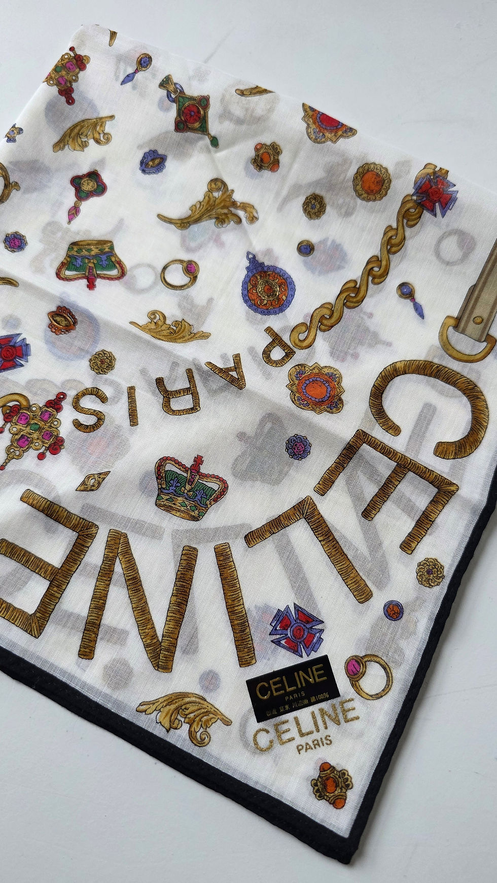 Thumbnail: Vintage CELINE Paris Scarf — Chain & Jewel Print
