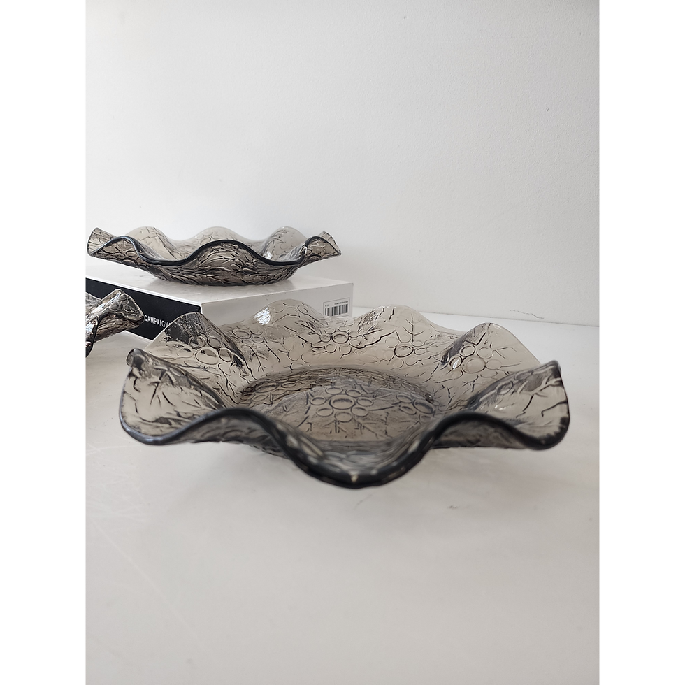 Thumbnail: Vintage Ruffled Smoked Art Glass Serving Dishes