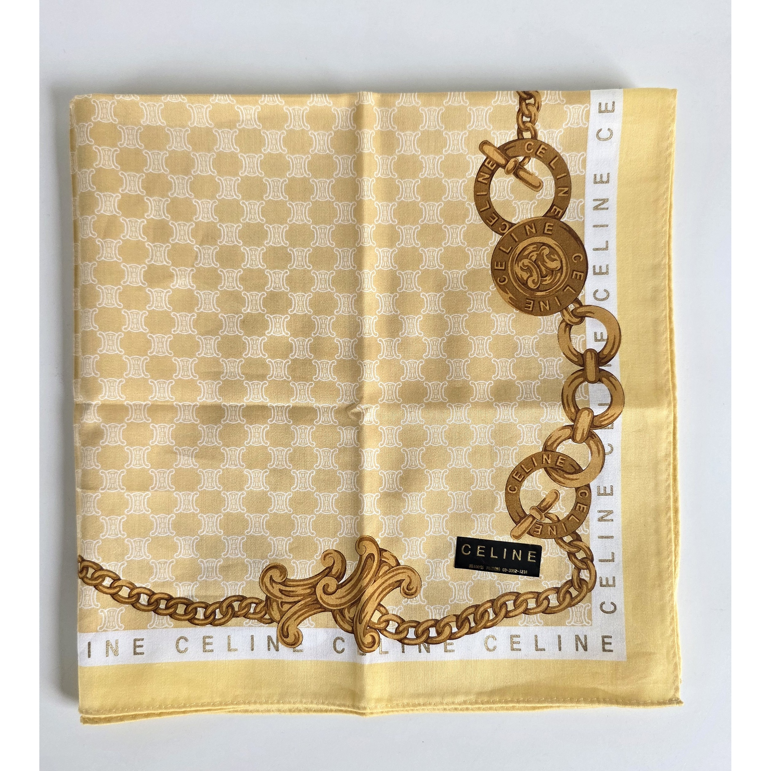 Vintage CELINE Paris 100% Silk Scarf — Triomphe Chain Border