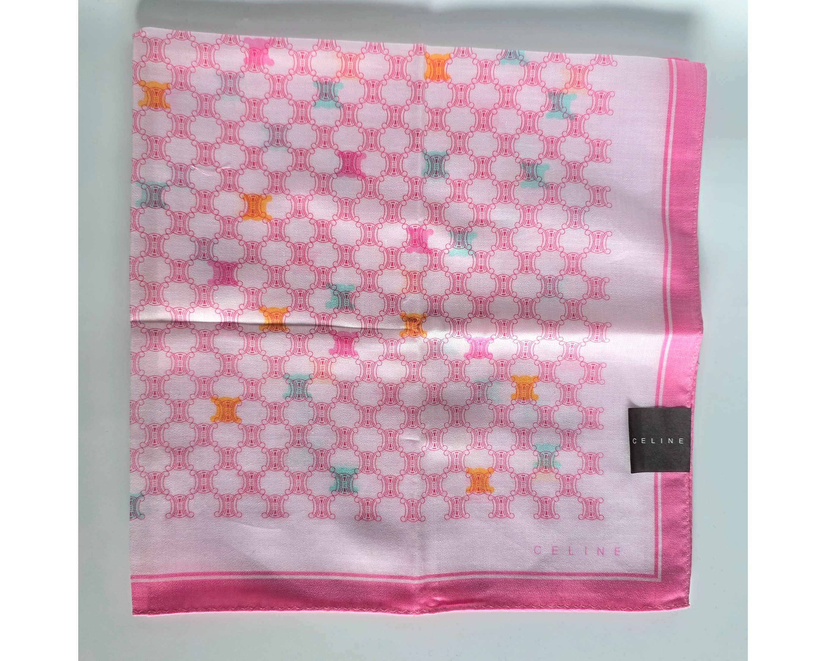 Vintage Celine Pink Triomphe Chain Print Scarf – 100% Cotton
