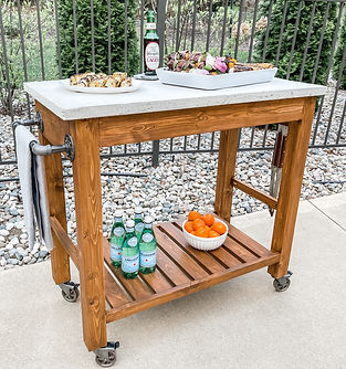 bar cart with natural wood and concrete countertop