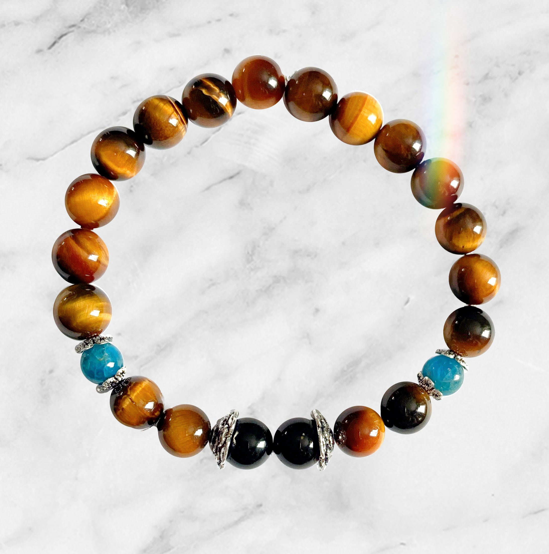 8mm Tigers Eye|Gold Sheen Obsidian|Blue Apatite Healing Bracelet