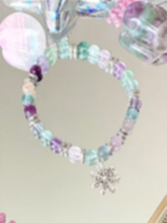 Rainbow Fluorite|6mm|Single Snowflake Charm Bracelet