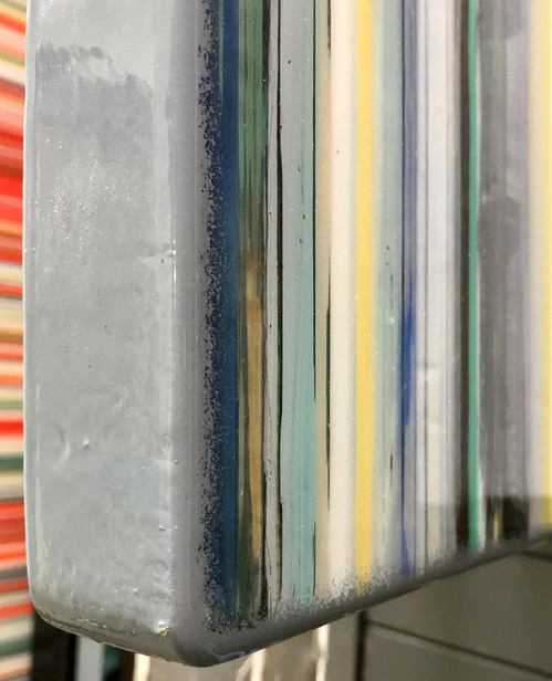 Works directly on wooden cradles have painted edges and collect organically formed resin tracks.
