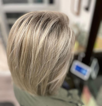 sassy bob haircut, volume, Greenville SC, icy blonde, highlights, root tap, best in the upstate