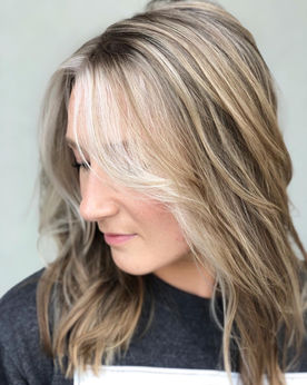 Money piece highlights, icy blonde, dimensional brunette, curtain bangs, face frame, blonde specialist, 