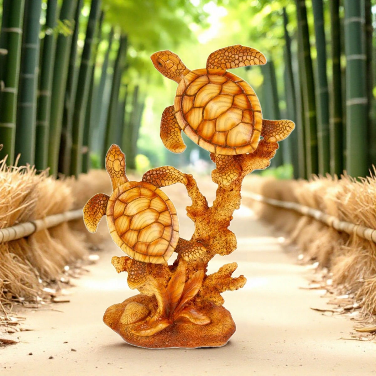 Carved Wood-Effect Coral and Turtles 