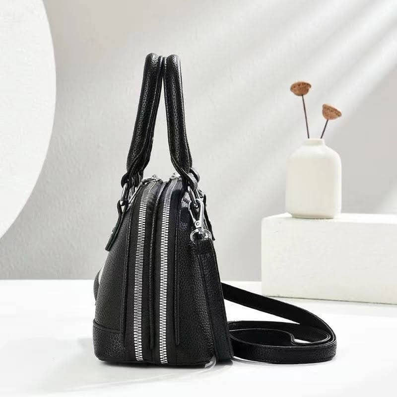 Thumbnail: A199  Silver-Toned Small Double Zipper Top Handle Bag + Love Heart Bag Charmer
