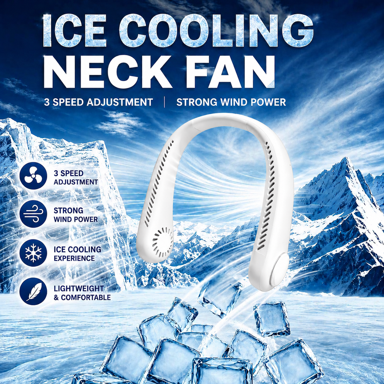 Rechargeable Neck Fan
Choice of 3 speeds
White 