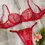 Thumbnail: Floral Embroidery Lingerie Set, Sheer Unlined Bra & Mesh Thong