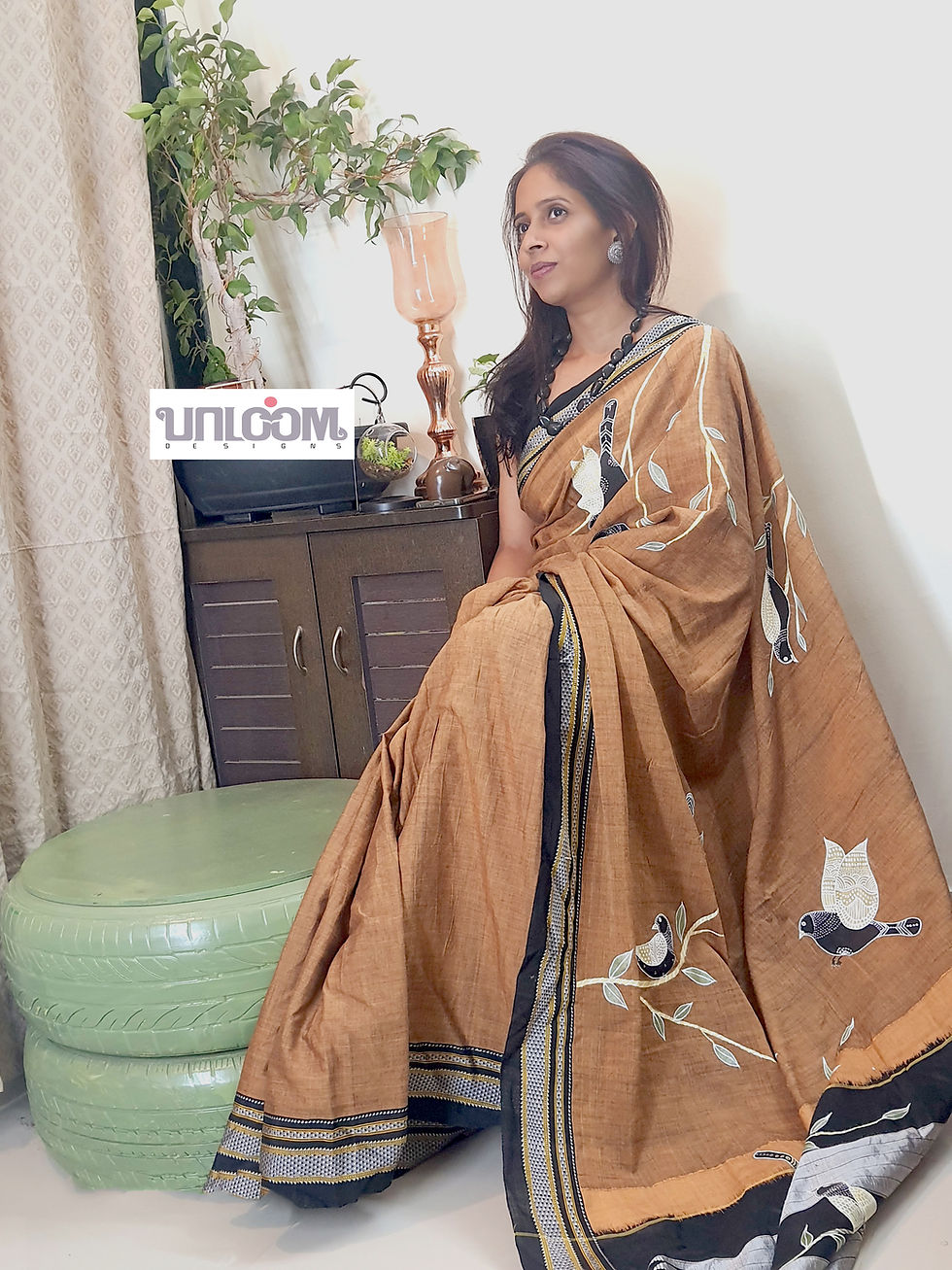 Thumbnail: Hand painted bird art ilkal
handloom saree