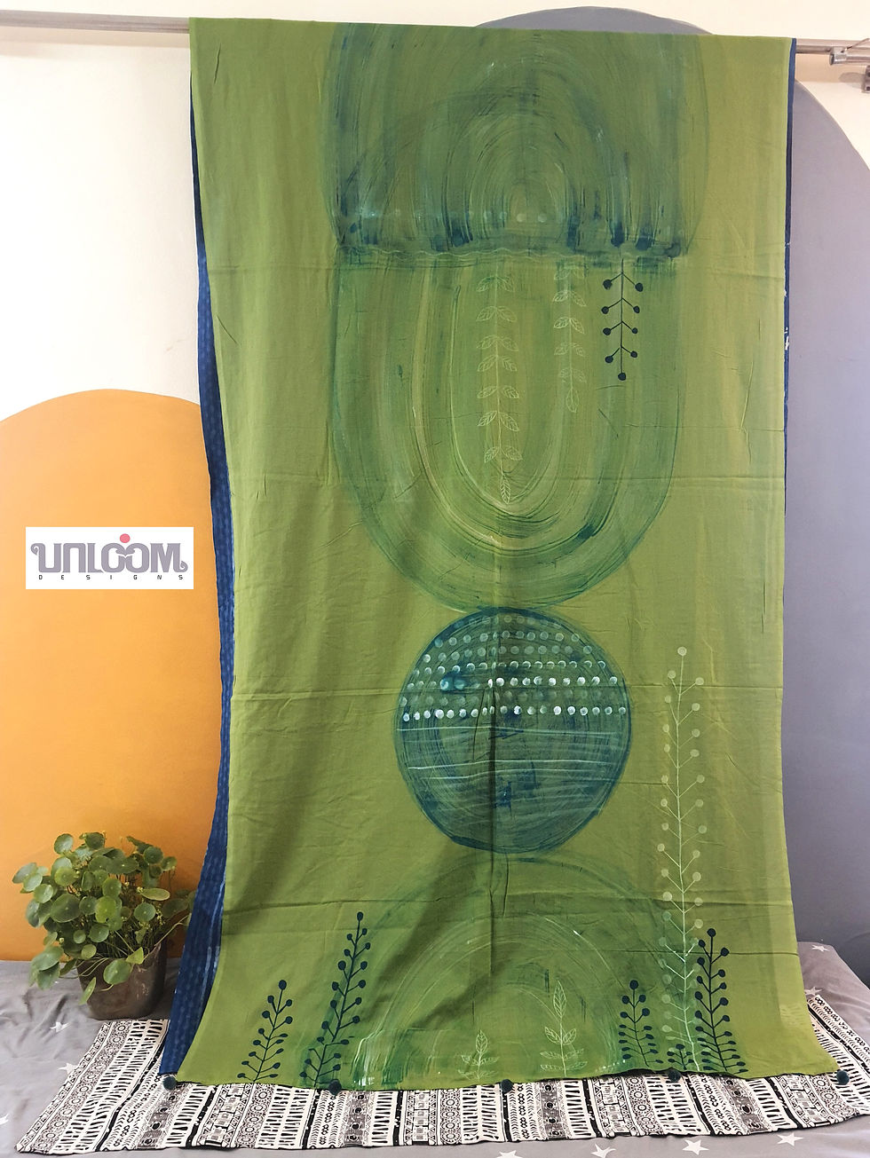 Thumbnail: Bagru print cotton cambric | Hand painted