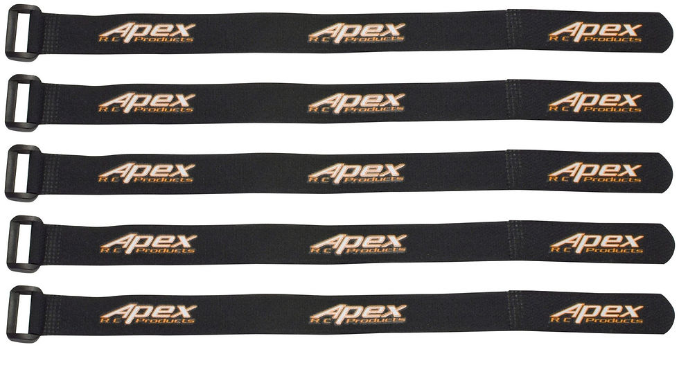 Five black Apex branded hook and loop cable straps