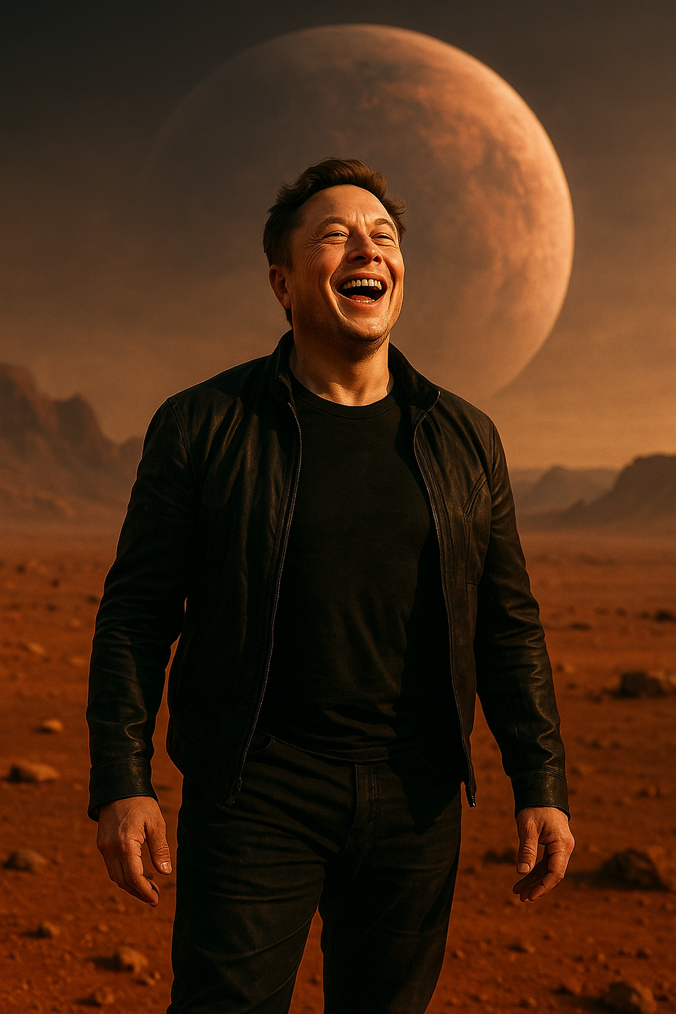 火星に降り立ち、高らかに笑うイーロンマスク
